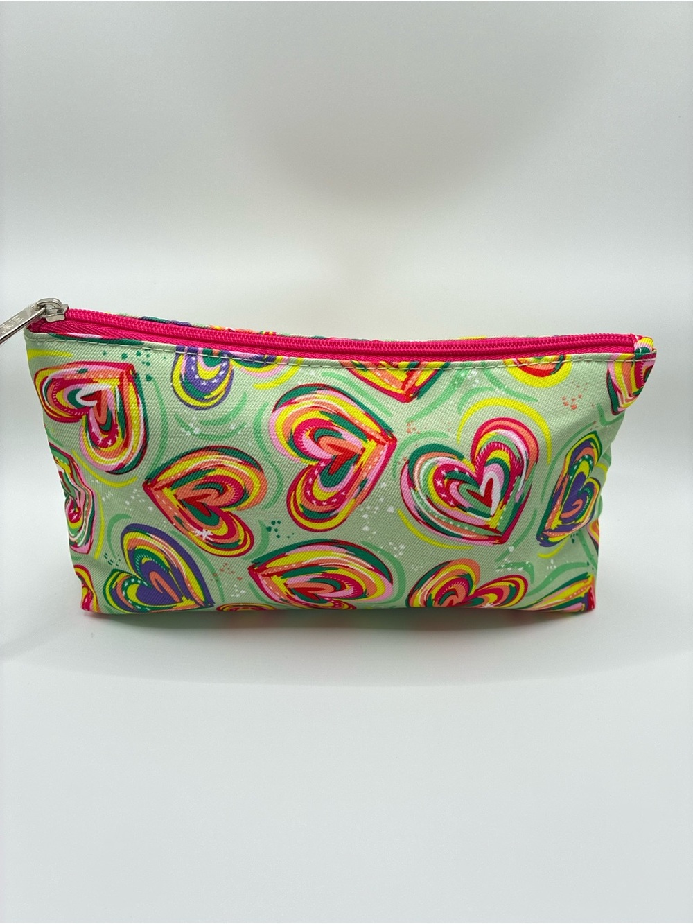 Clinique Heart-Print Cosmetic Pouch in Mint Green & Pink